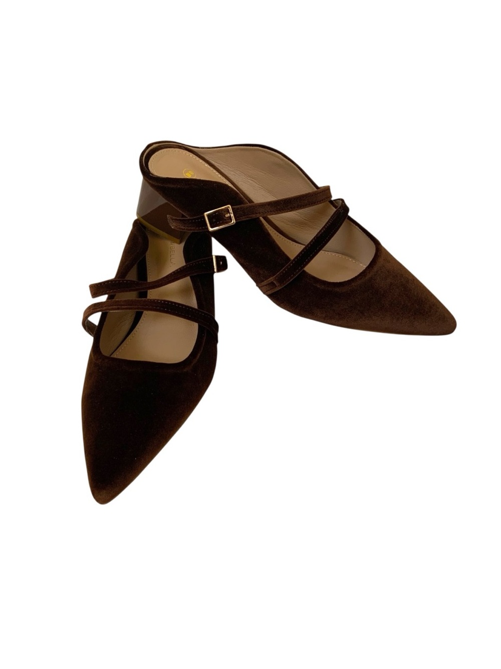 Newbella Pointed Toe Double-Strap Mules Velvet Size 8